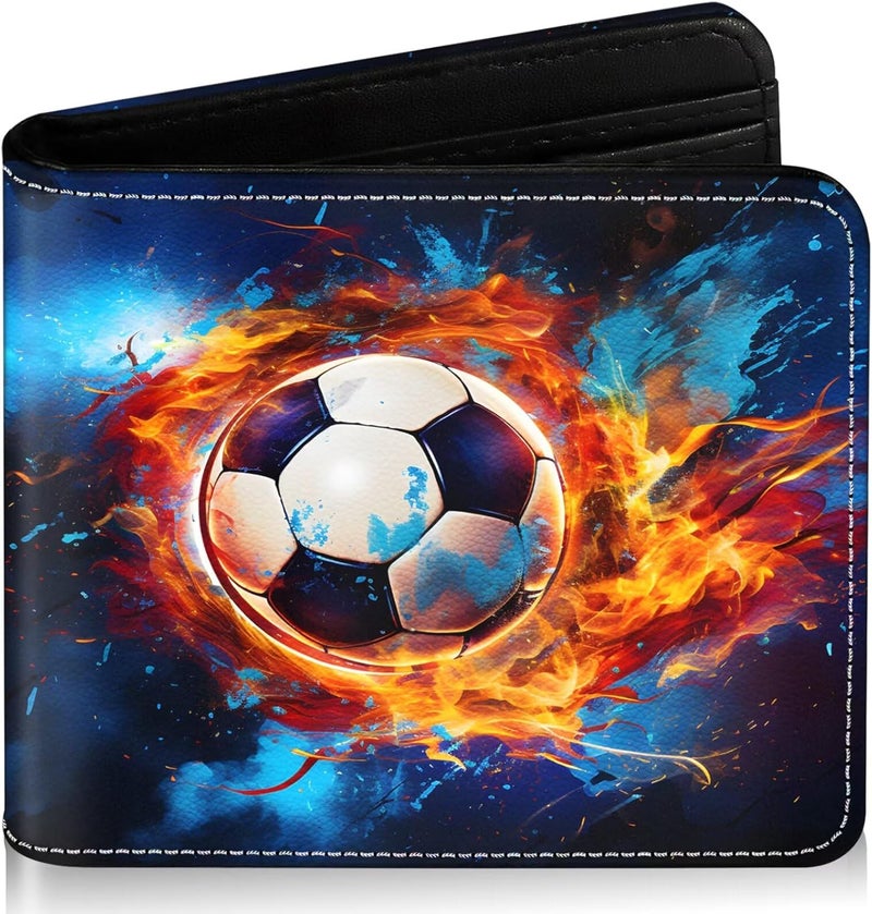 ZHIMEBYE Boys Wallet for Kids, Cool Kids Wallet for Boys Ages 8-10 9-12 11-15, Funny Soccer Leather Bifold Rfid Blocking, Coin Pocket Id Window for Teen Men Youth Guys Birthday Christmas Gifts - Image 1